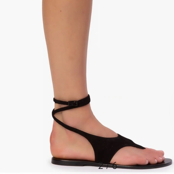 Black Suede Studio Mindy Ankle Strap Preppy Boho Chic Minimalist Sandal 7.5/37.5 - Picture 1 of 6